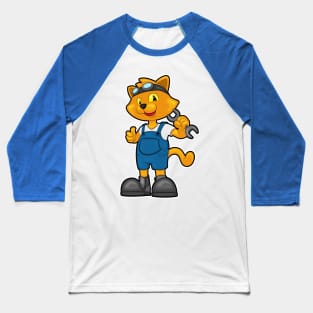 Cat as Mechanic with Spanner Baseball T-Shirt